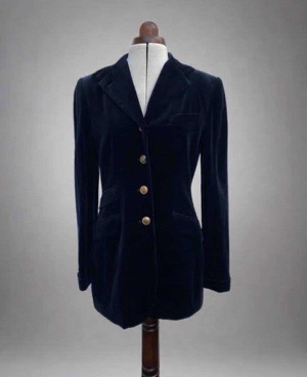 VTG Ralph Lauren Navy Velvet Blazer Gold Crest Buttons Classic Retro 4P